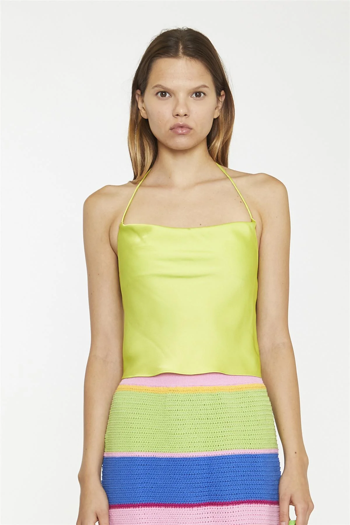 Tank Cropped Top - Lime Green Sateen