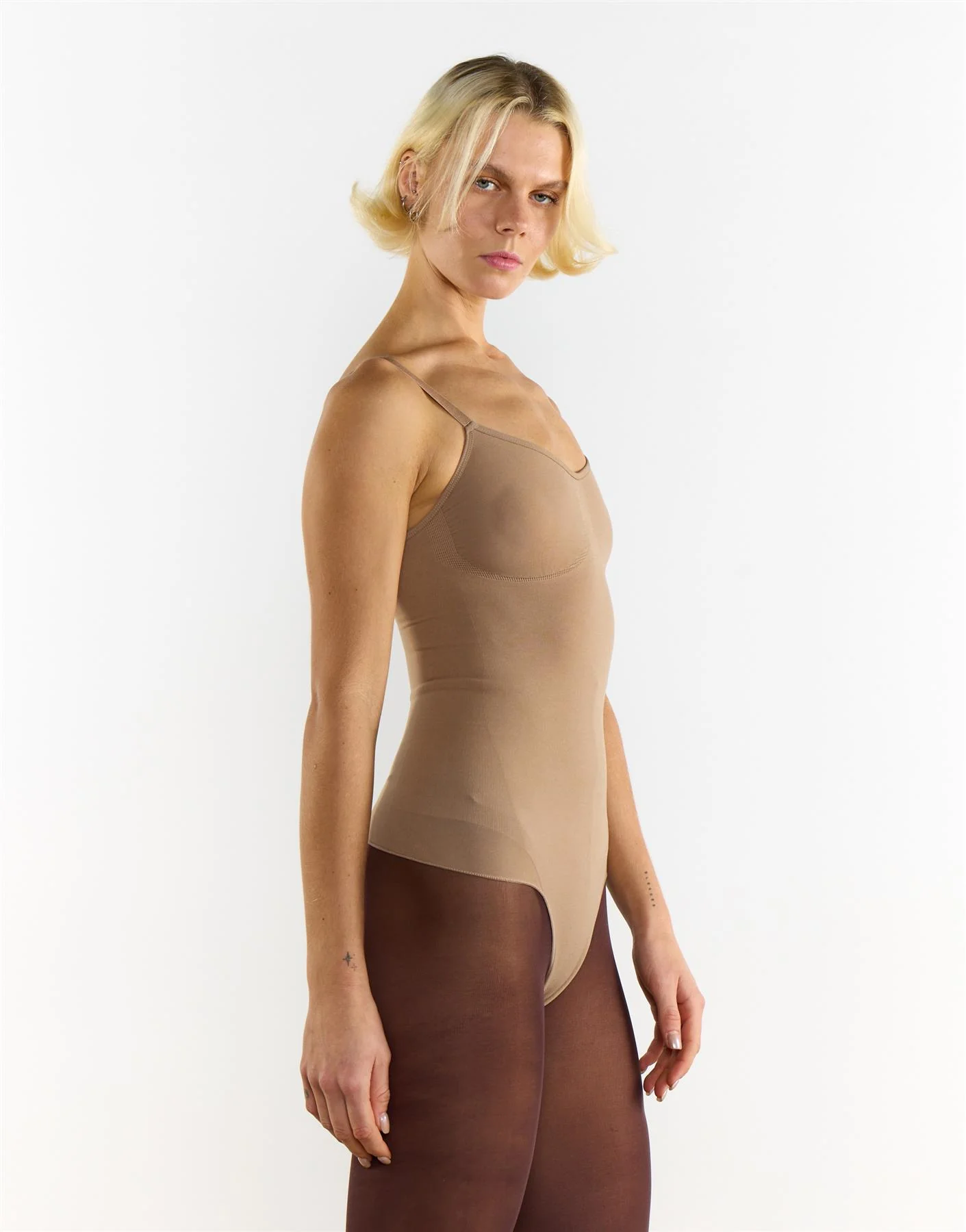 V-Neck Backless Shapewear Bodysuit - Beige - Image 4