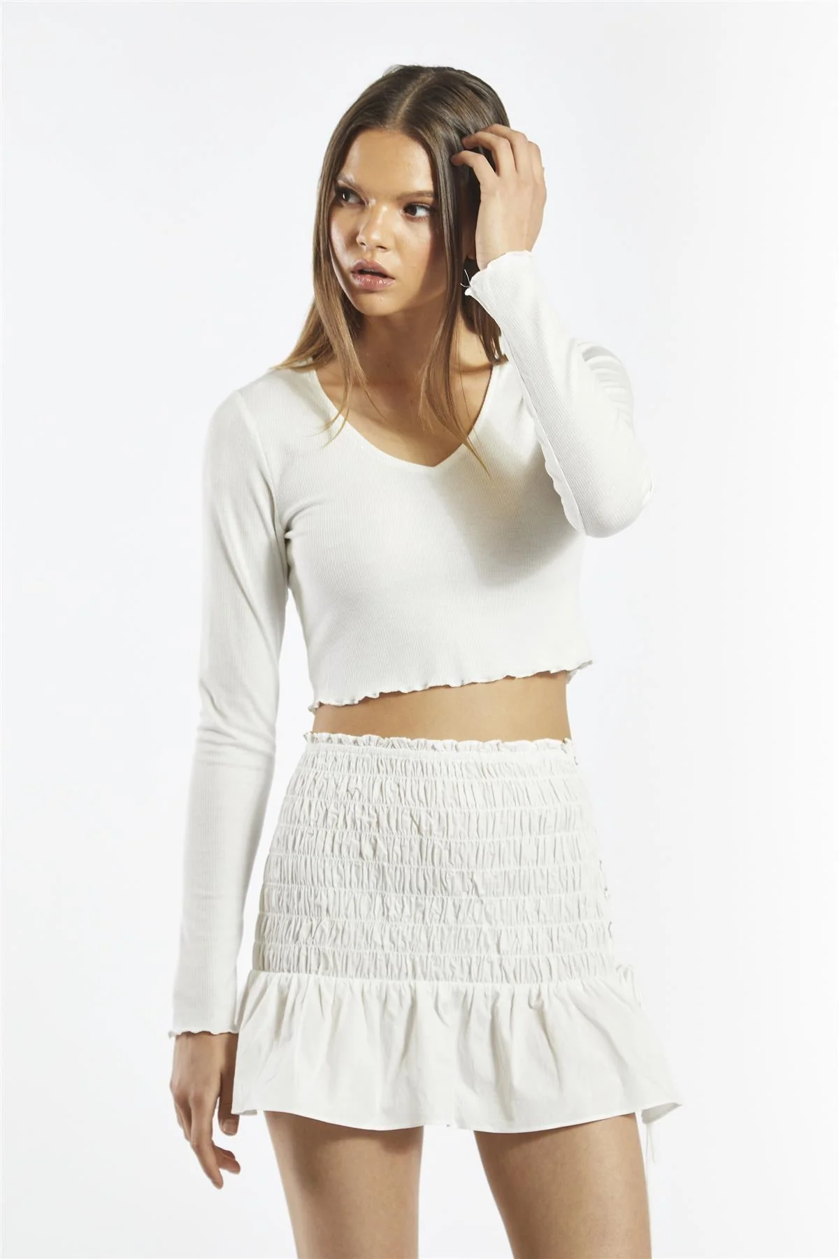 V-Neck Crop Tops - White