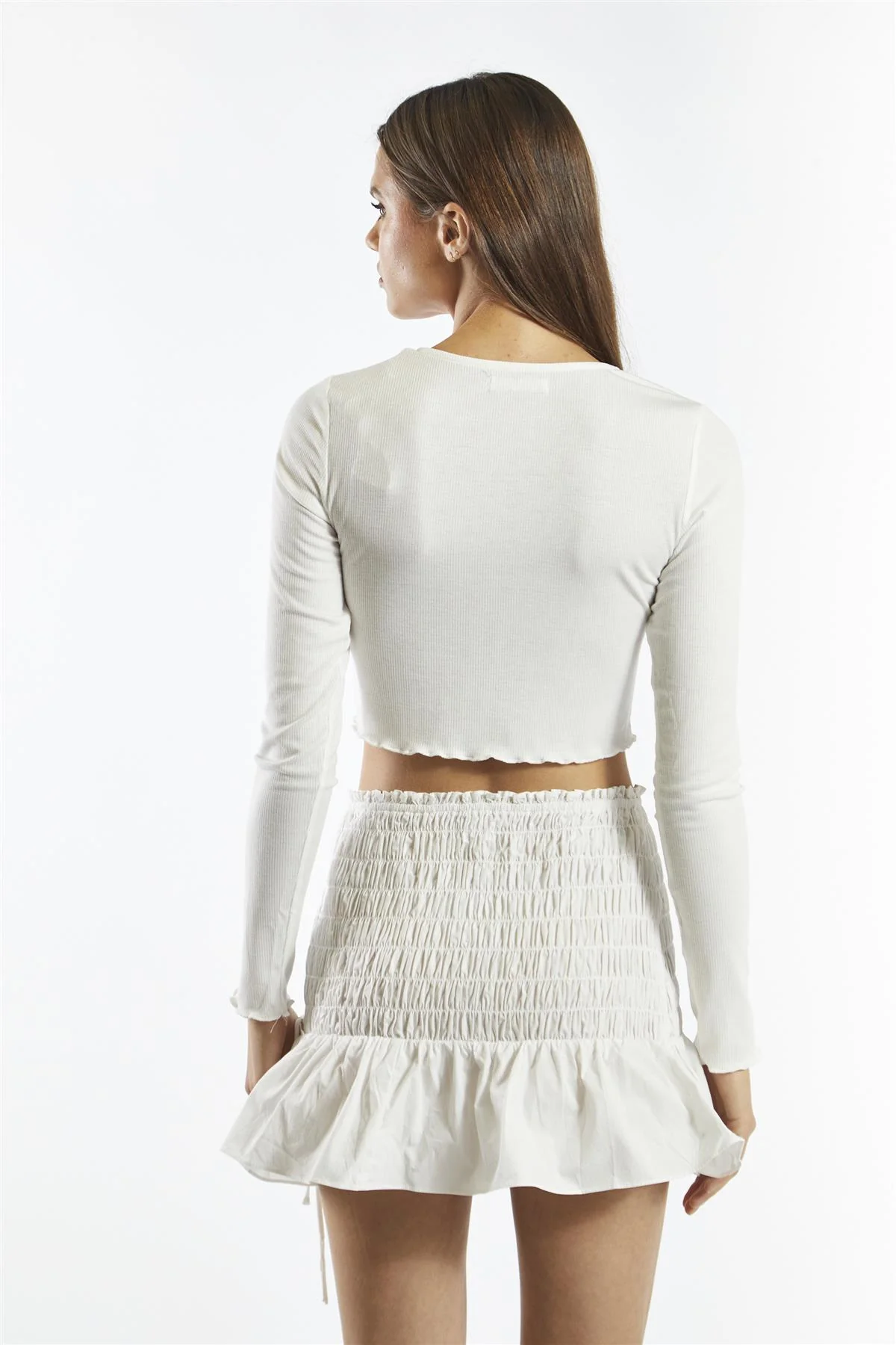 V-Neck Crop Tops - White - Image 2