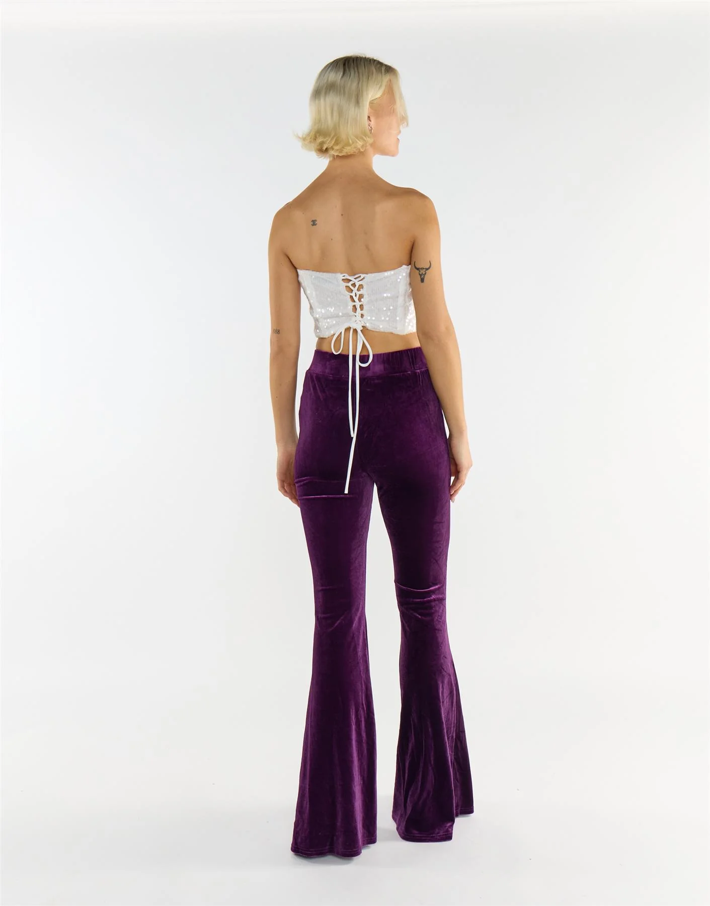 Velvet Wide-Leg Trousers in Wine - Image 4
