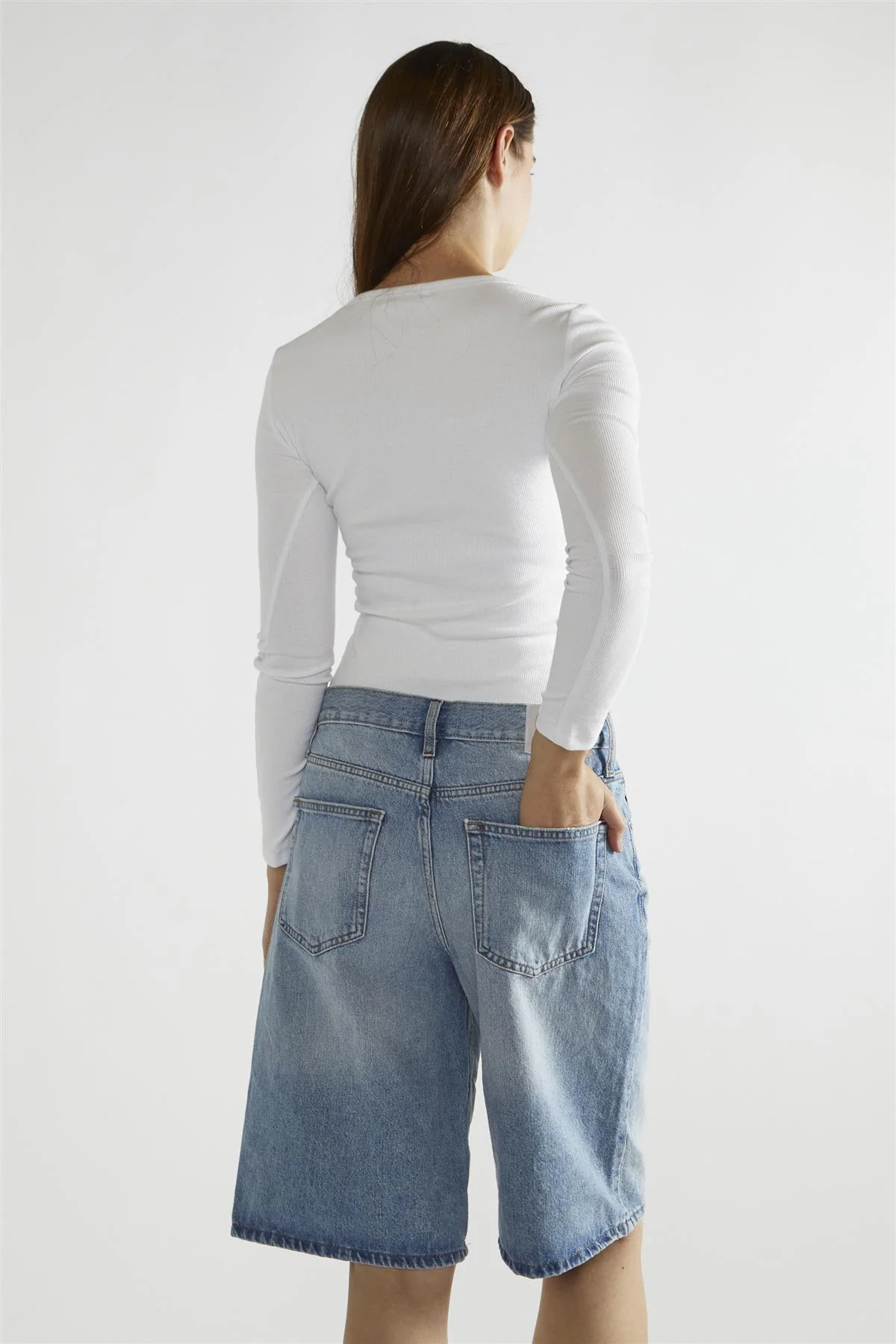 Vintage-Blue Denim Long Shorts - Image 2