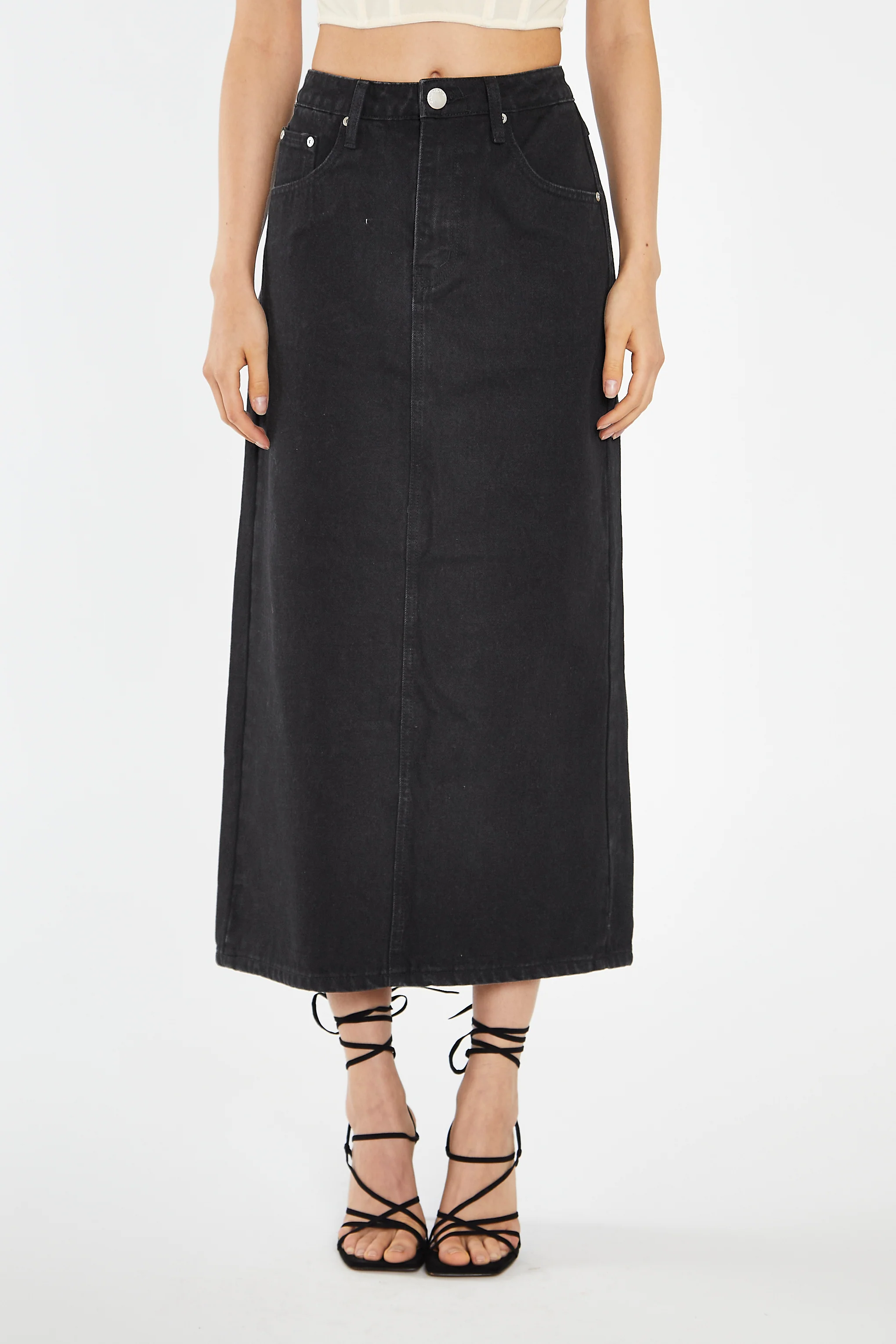 Washed Black Straight-Fit Maxi-Skirt - Image 3