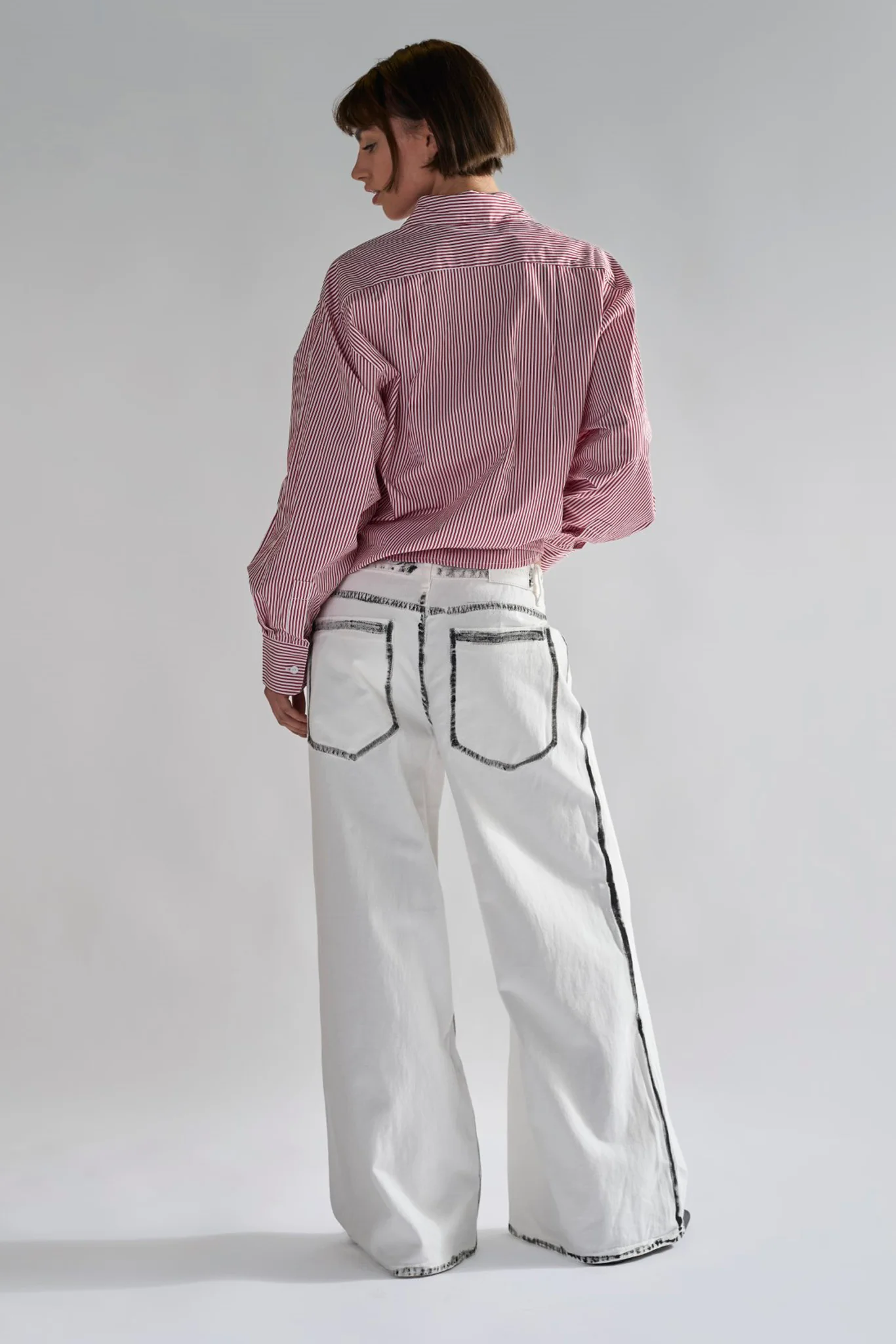 White-Black Edges Wide-Leg Jeans - Image 2