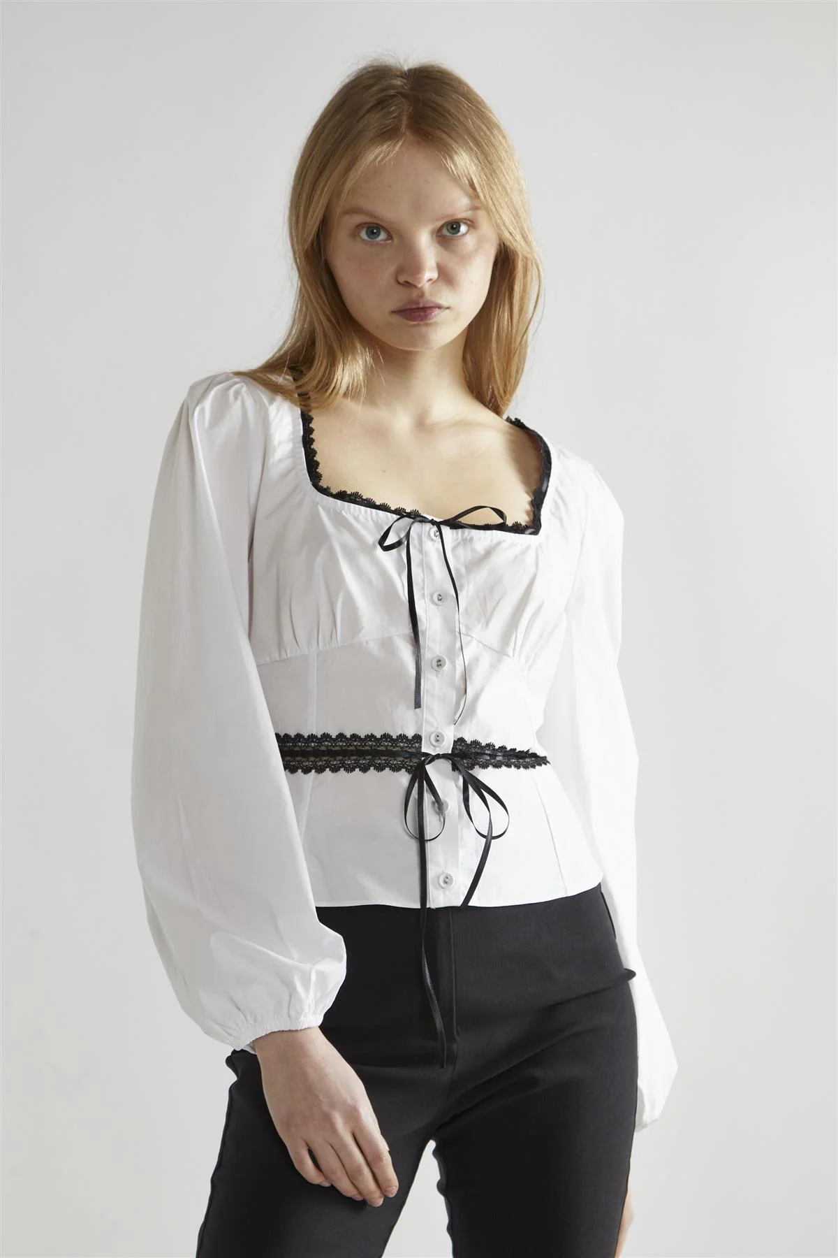 White-Black Square-Neck Long-Sleeve Top - Image 3