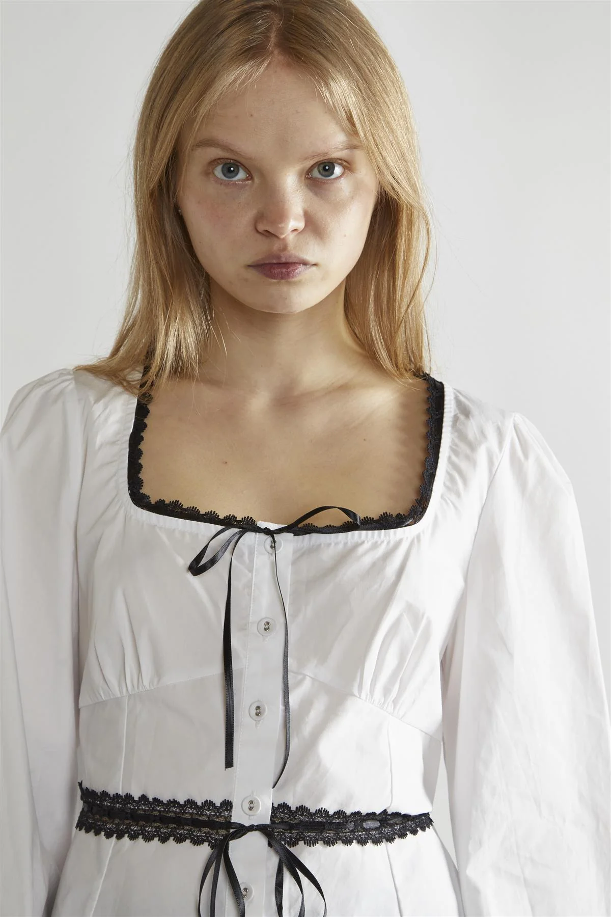 White-Black Square-Neck Long-Sleeve Top - Image 4