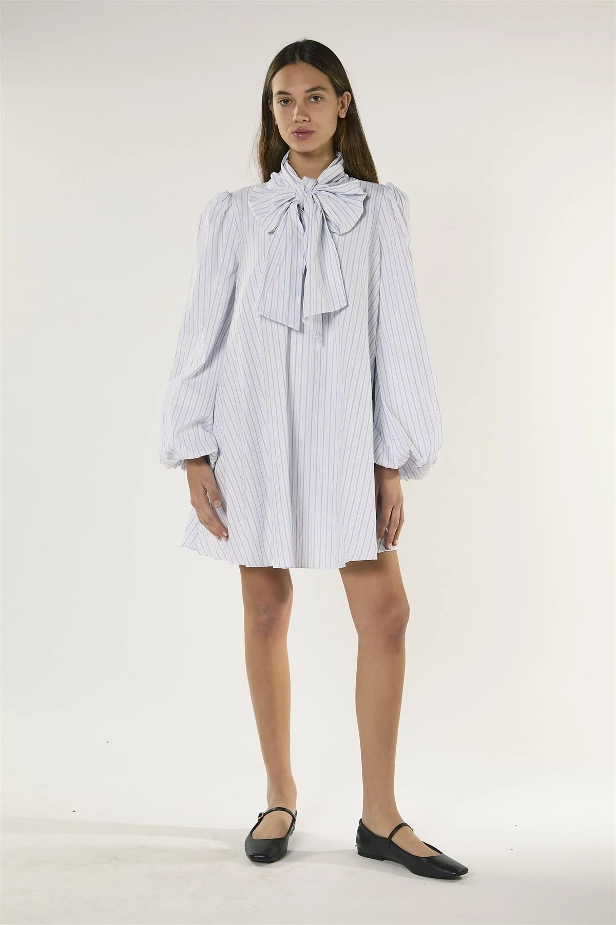 White Blue Stripe Bow Mini Dress - Image 3