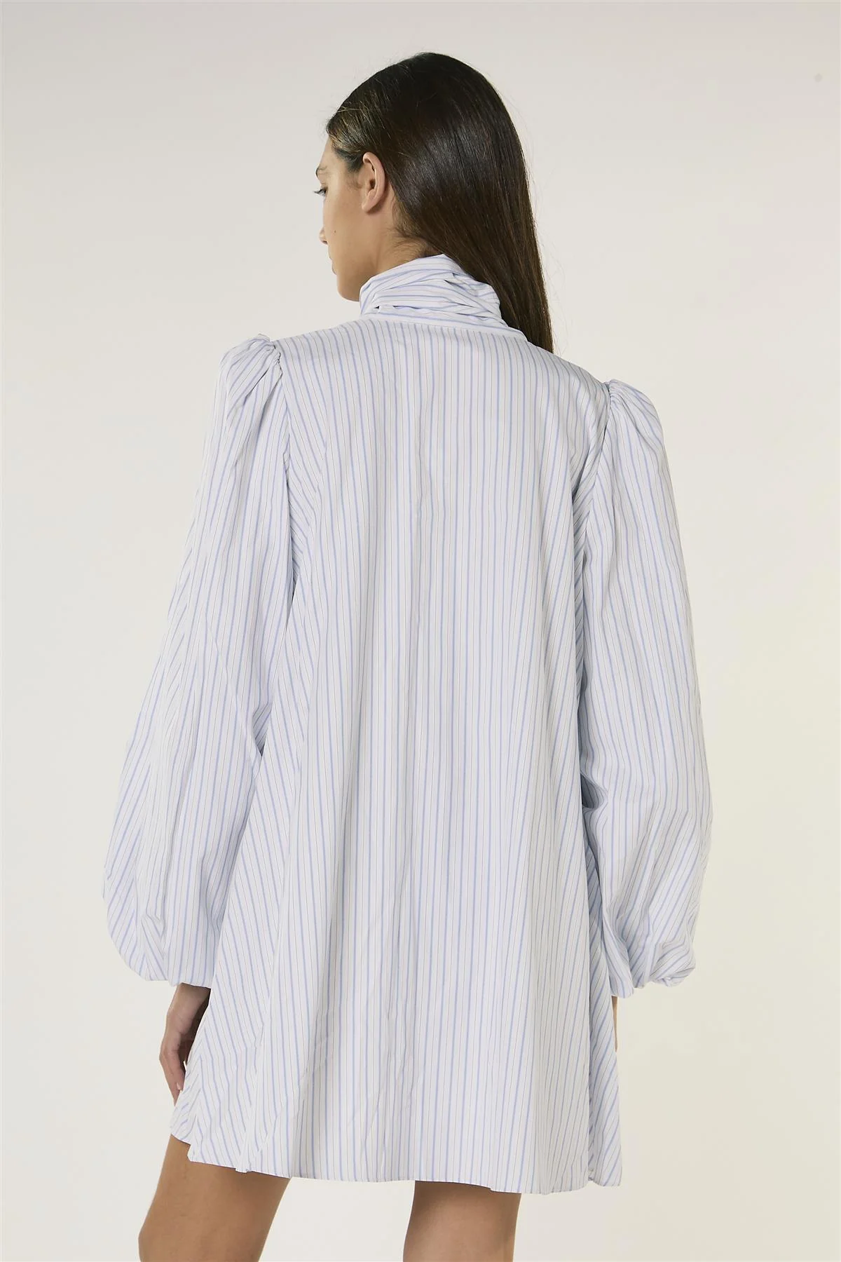 White Blue Stripe Bow Mini Dress - Image 4