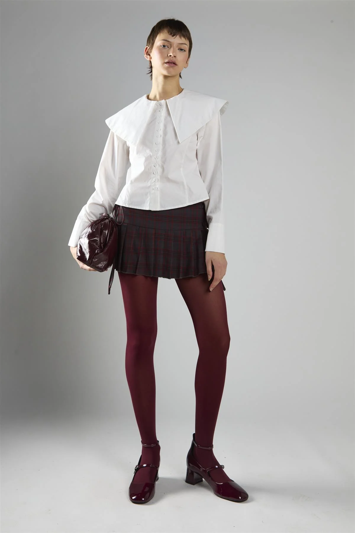 White Button-Front Long Sleeve Top