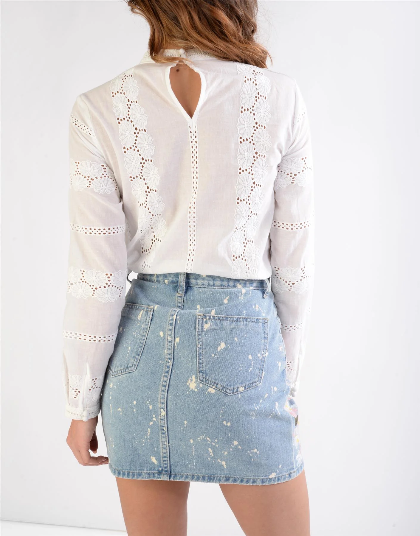 White Eyelet Long-Sleeve-Top - Image 2