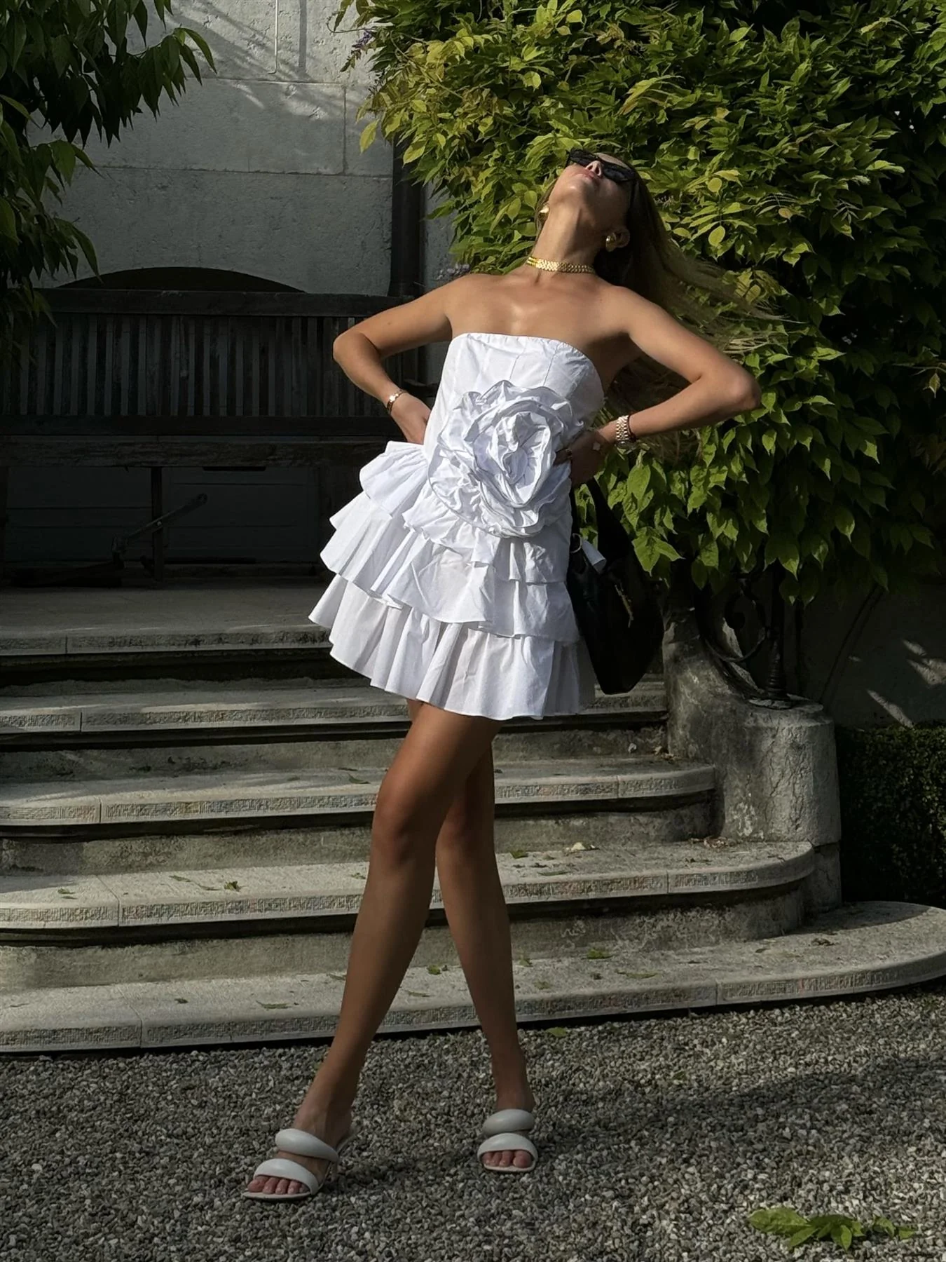 White Frill Layered Mini-Dress - Image 6