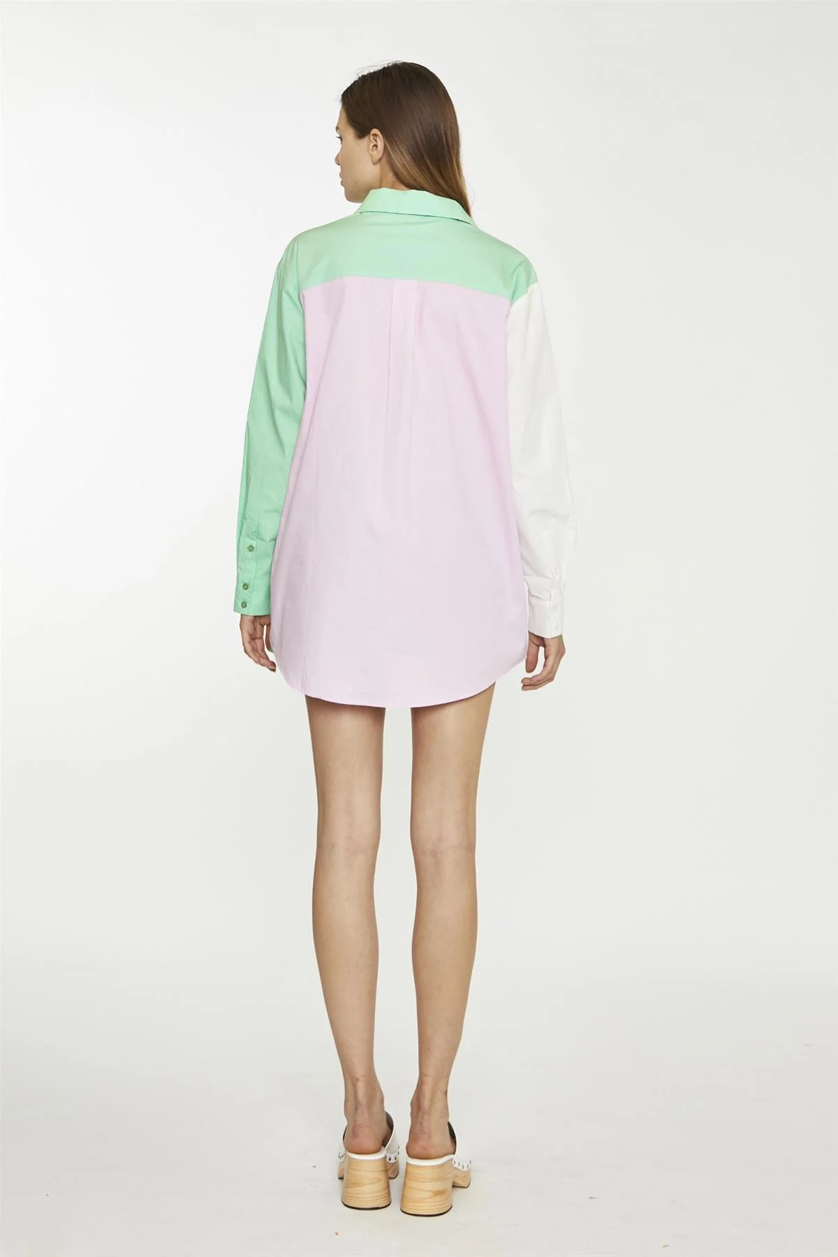 White Green Pink Colour Block Long-Sleeve-Top - Image 2