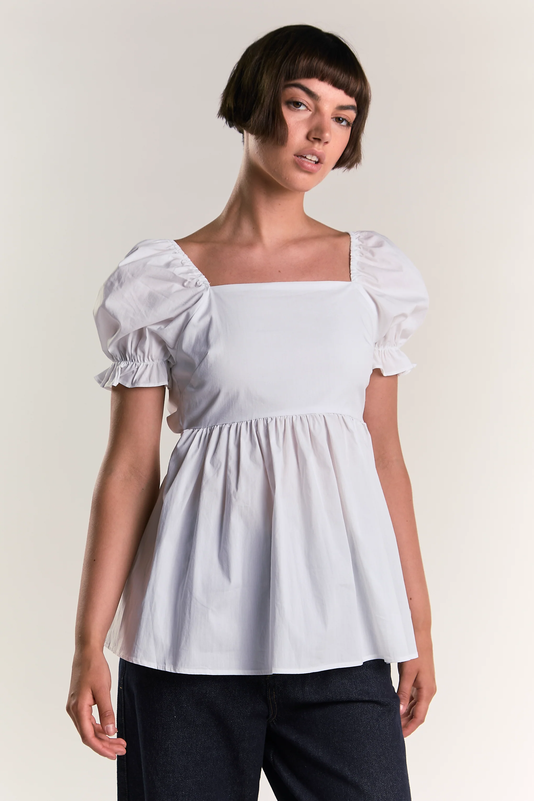White Peplum Square-Neck-top - Image 3