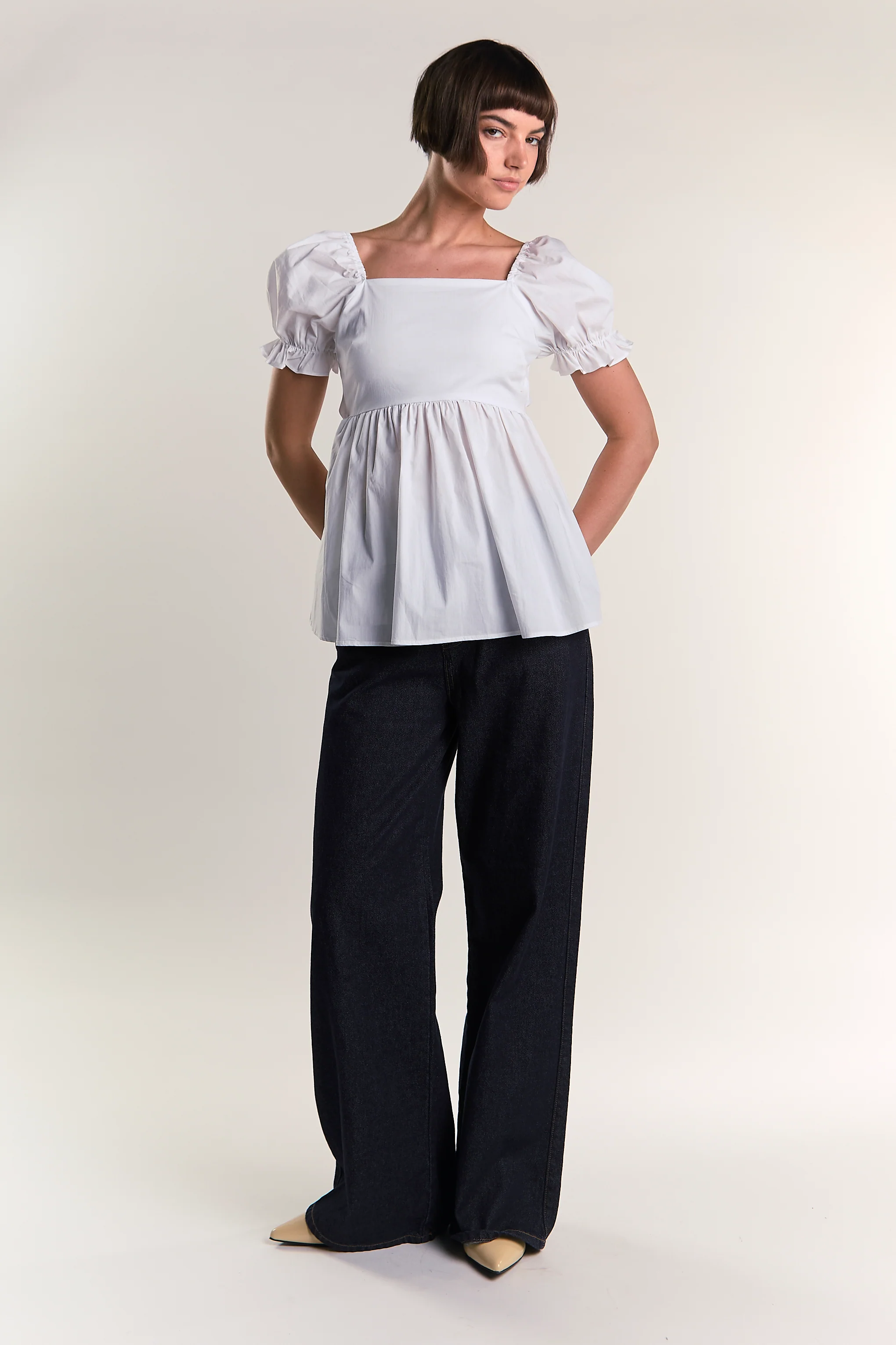 White Peplum Square-Neck-top - Image 5