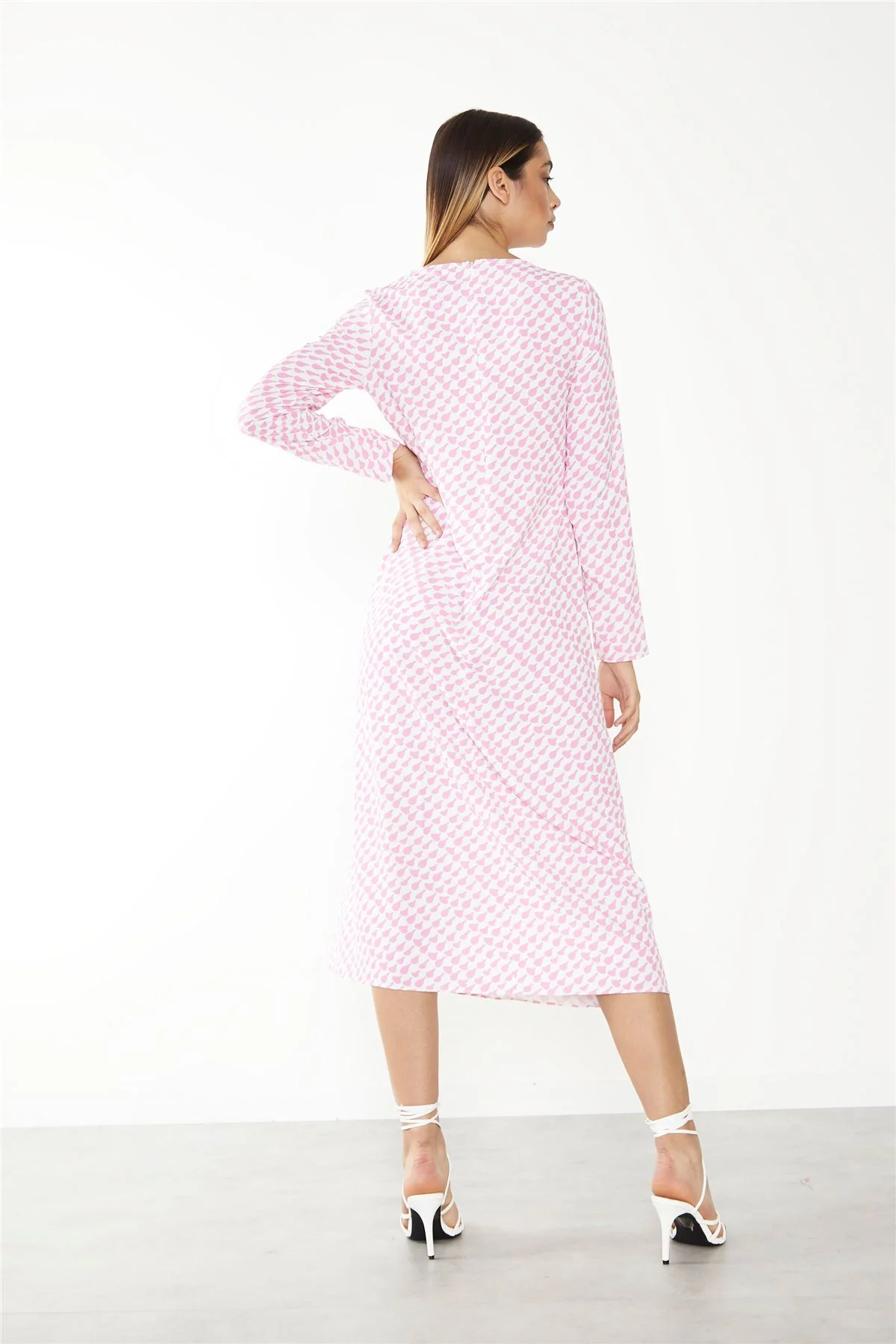 White Pink Splodge Side Split Midi Dress - Image 2