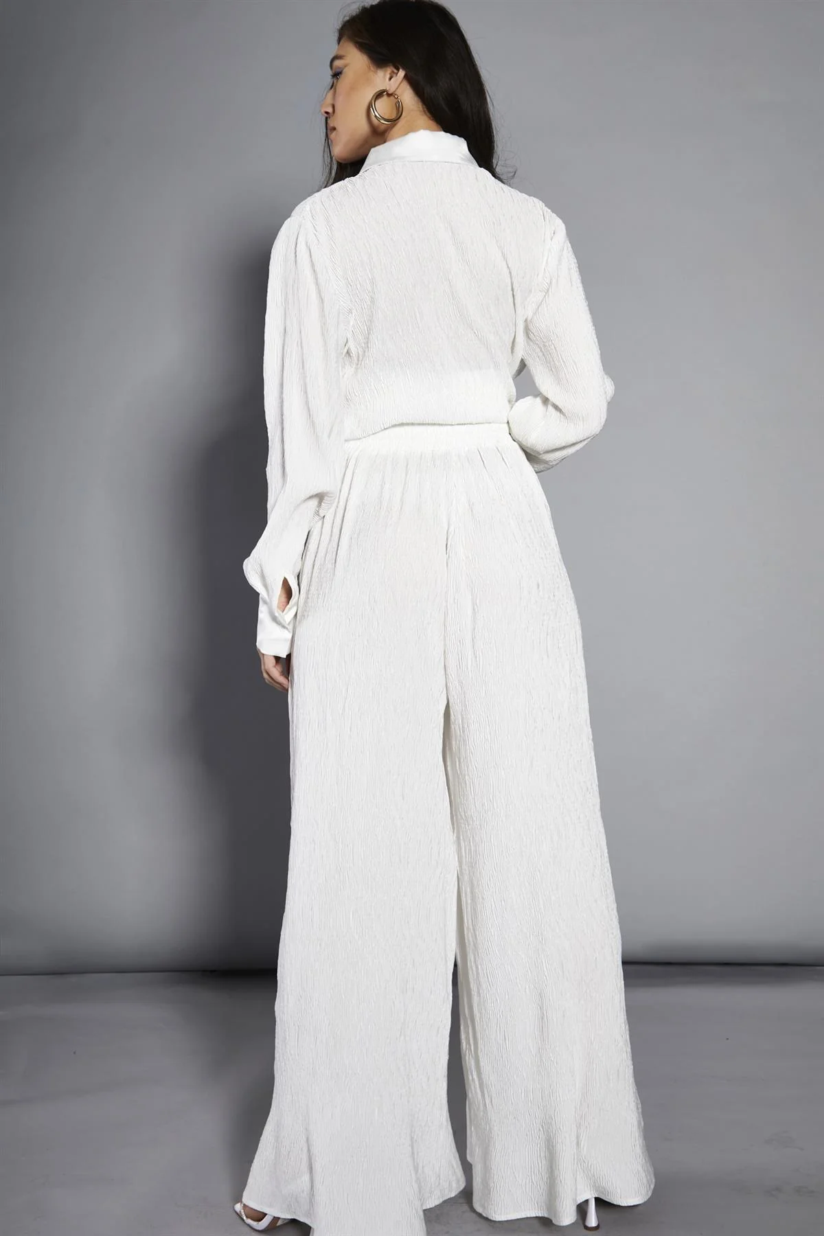 White Plisse Wide-Leg-Trousers - Image 2