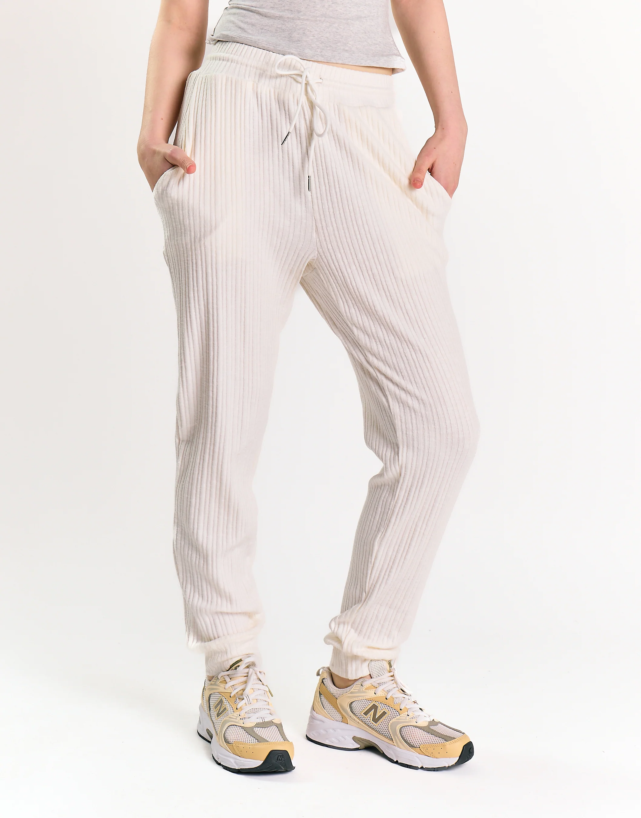 Glamorous White Relaxed Soft Ribbed Loungewear Trousers - Image 4