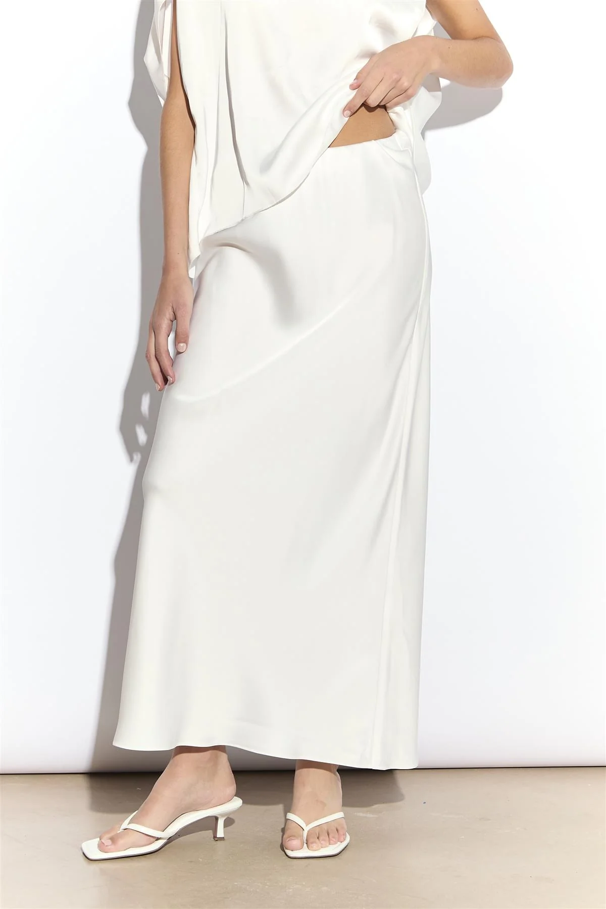 White Satin Bias Midi Skirt - Image 3