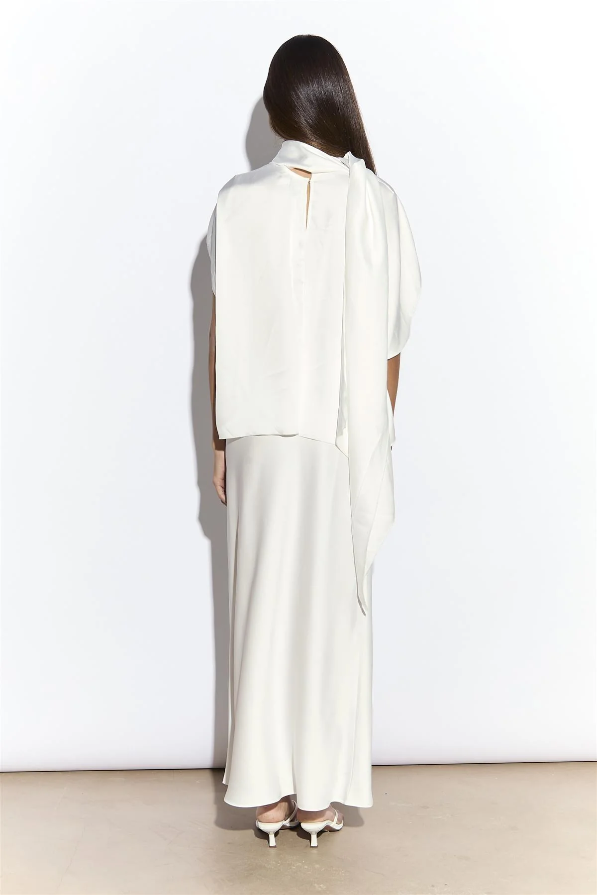 White Satin Bias Midi Skirt - Image 4