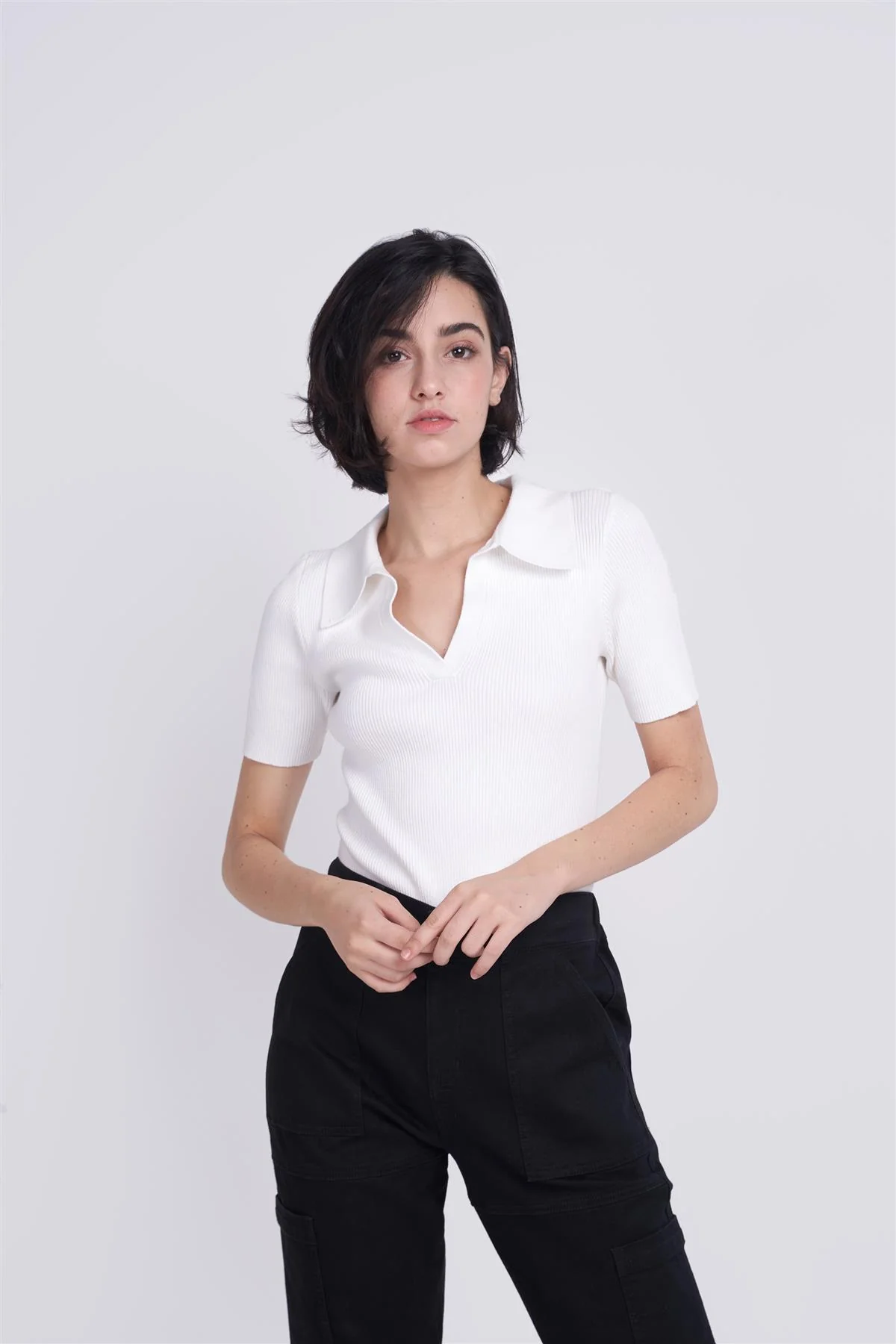 White V-Neck Collar Bodysuit - Image 9