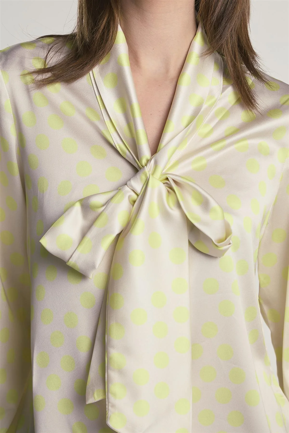 Yellow-Polka-Dot Front-Tie Long-Sleeve-Top - Image 4